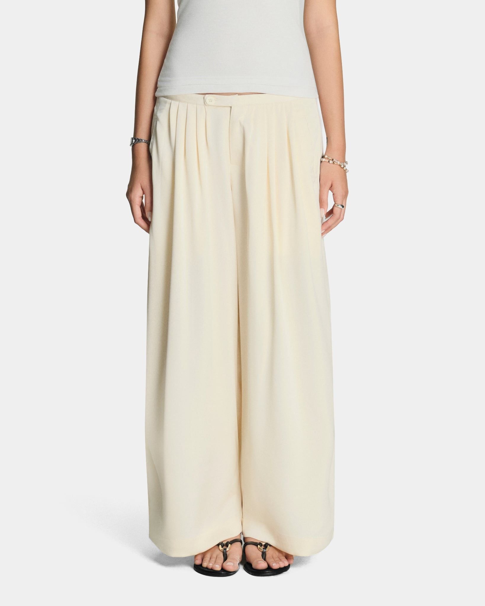  PLEAT SILK PANTS * cream 