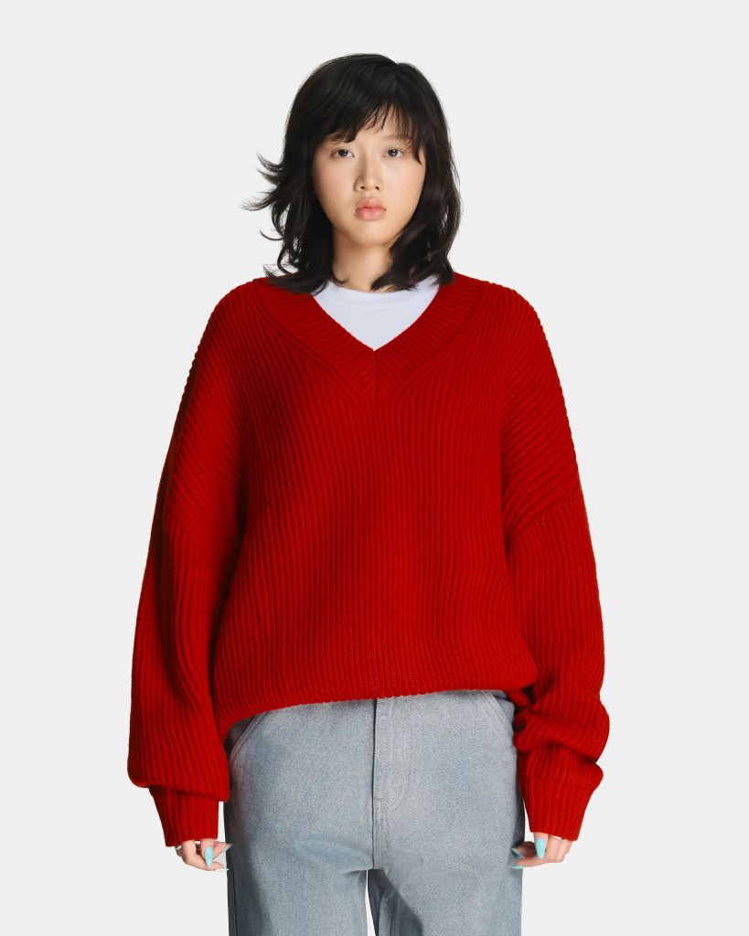  V KNIT SWEATER * red 