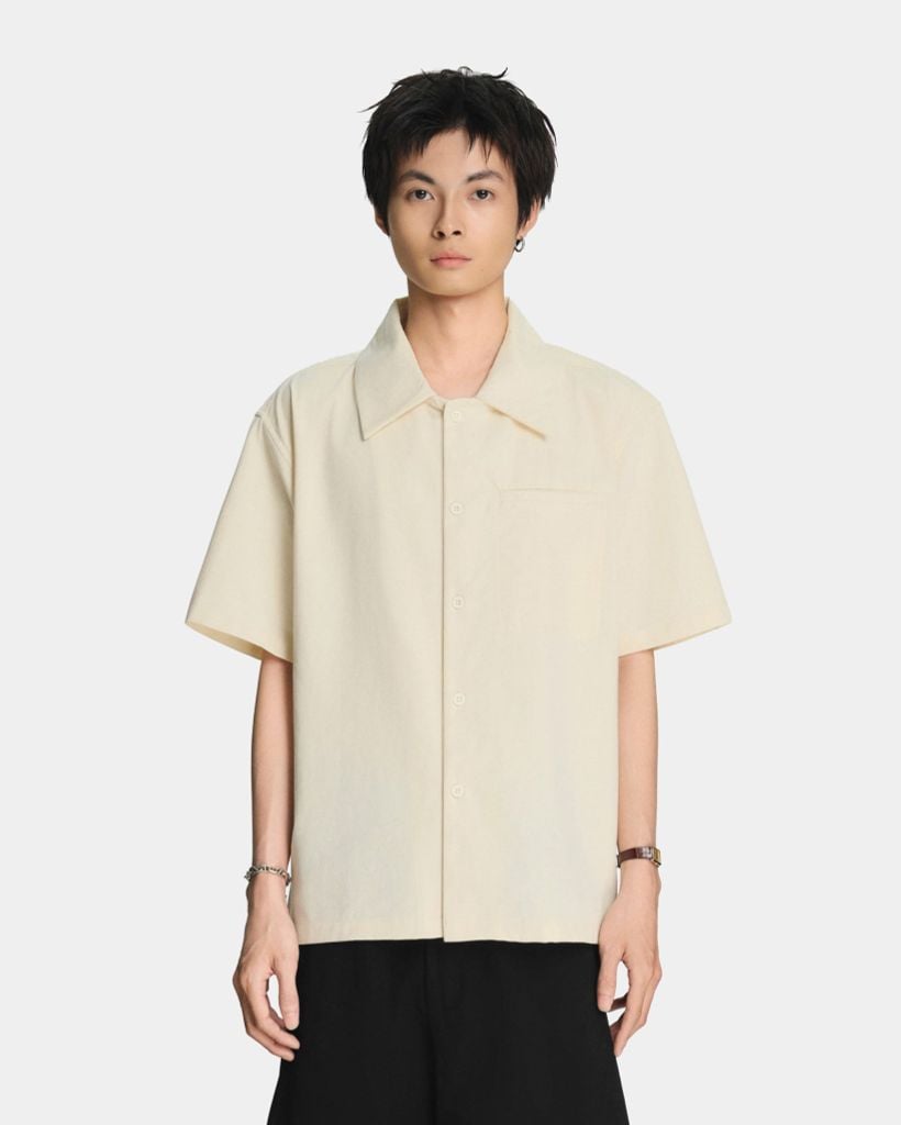  LINEN WELT POCKET SHIRT * cream 