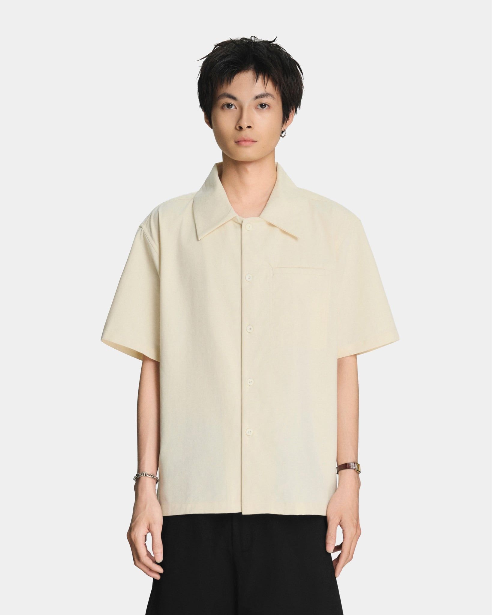 LINEN WELT POCKET SHIRT * cream 