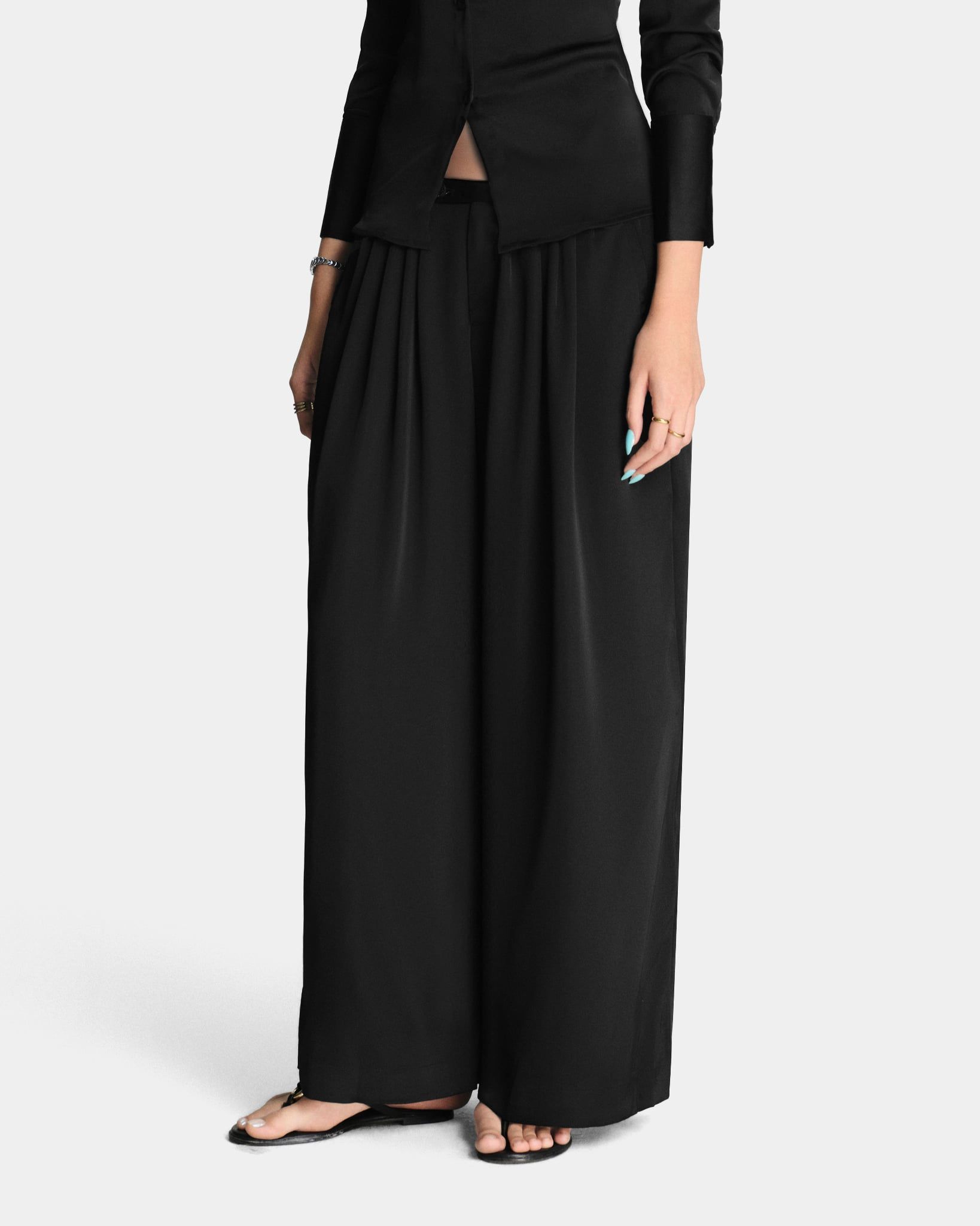  PLEAT SILK PANTS * black 