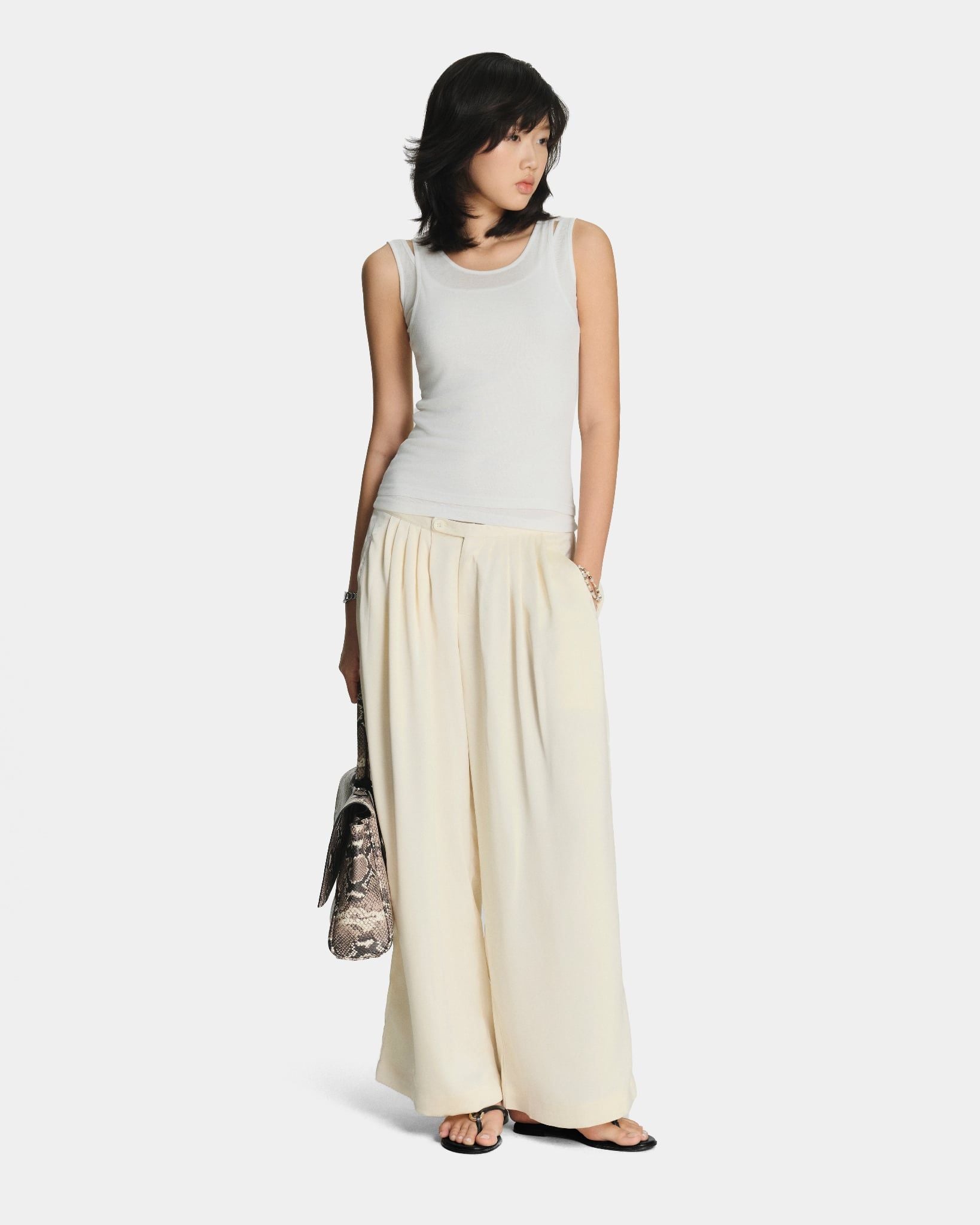  PLEAT SILK PANTS * cream 