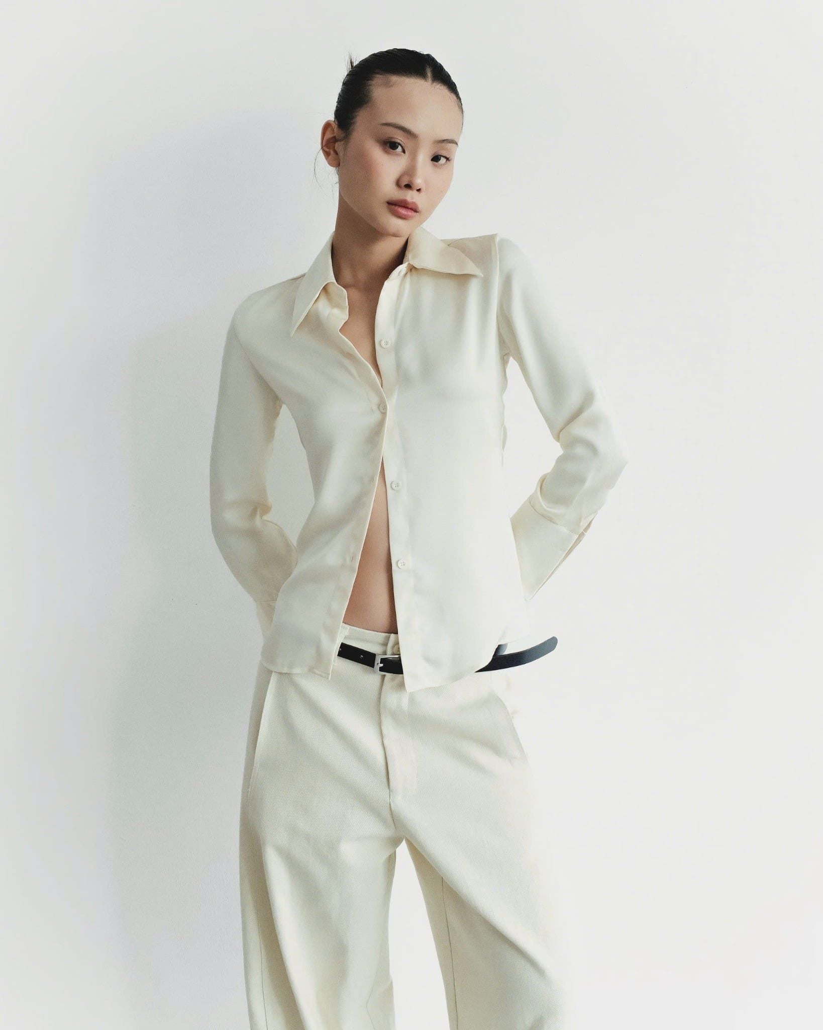  SILK SLIM SHIRT * cream 