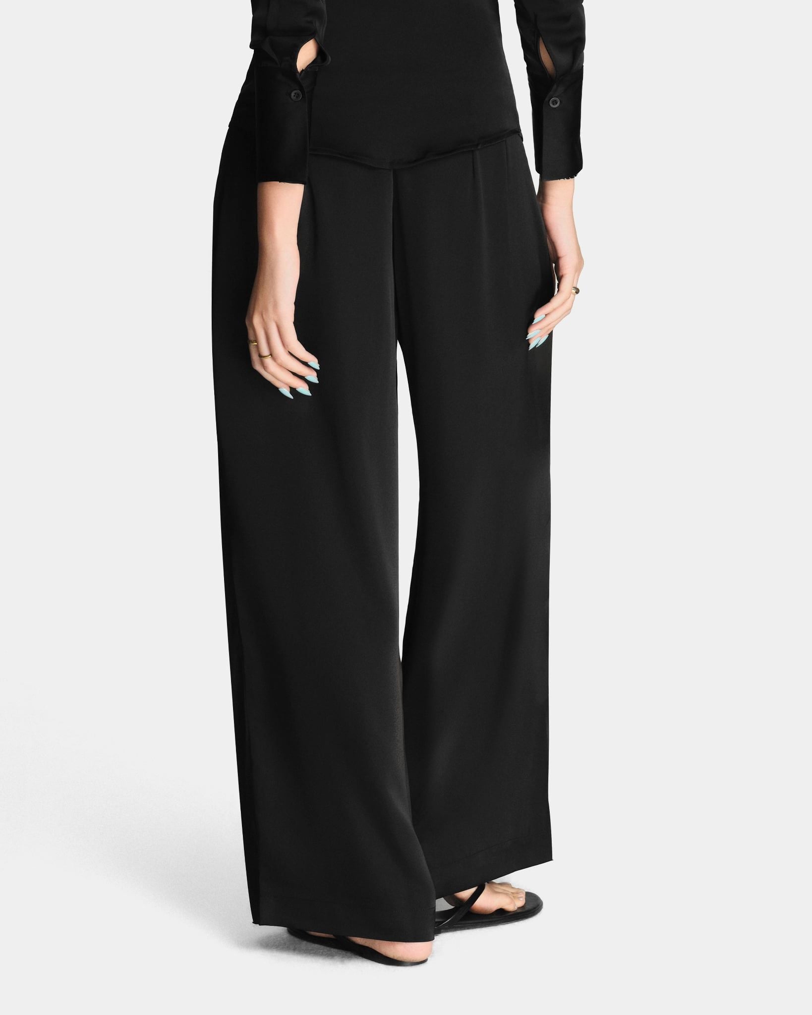  PLEAT SILK PANTS * black 
