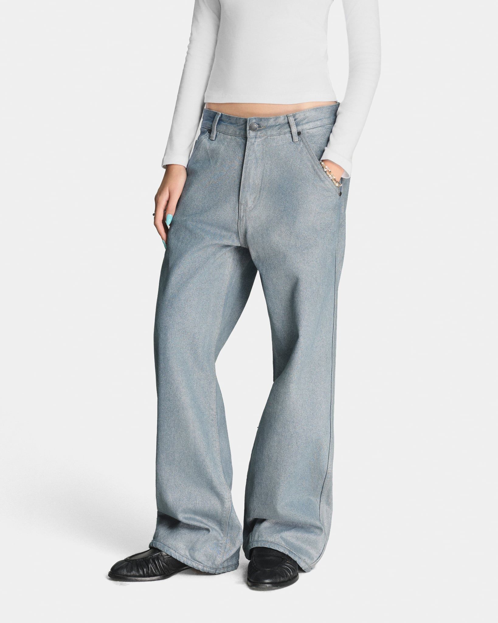  FOIL-COATED DENIM PANTS 