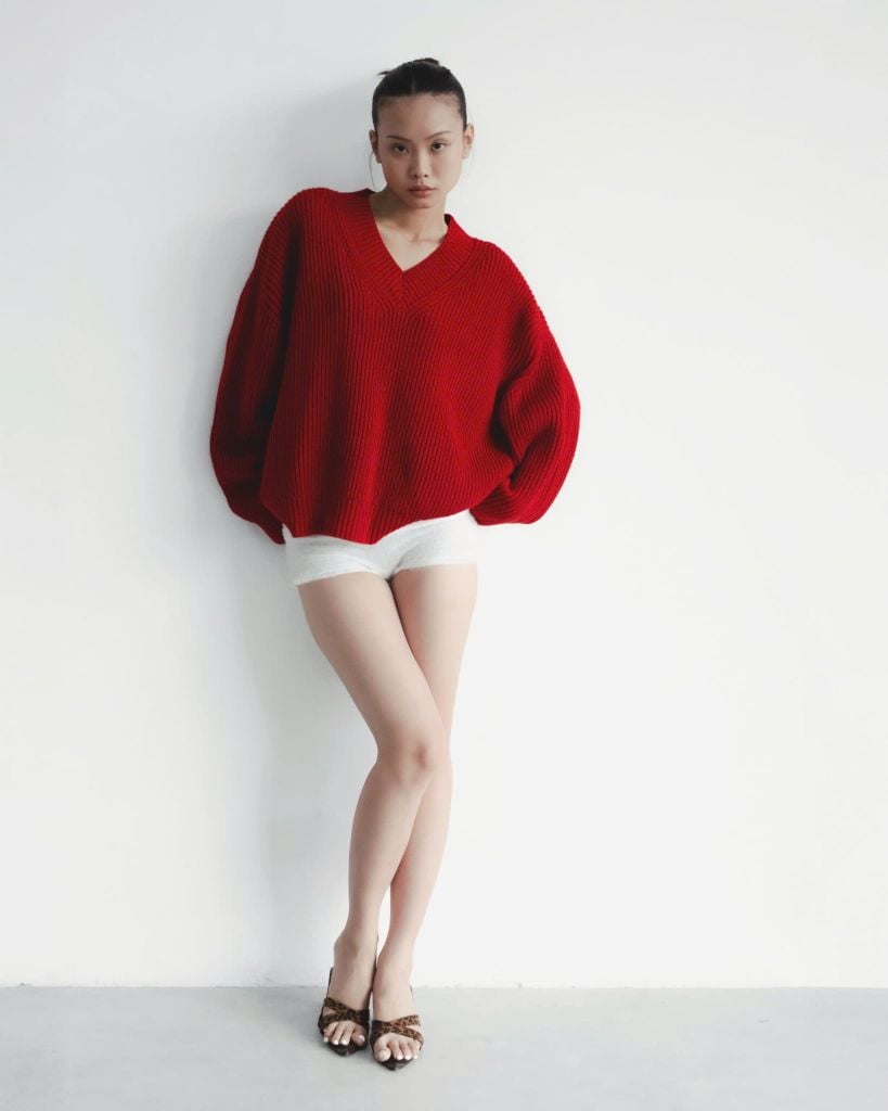  V KNIT SWEATER * red 