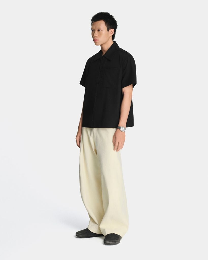  LINEN WELT POCKET SHIRT * black 