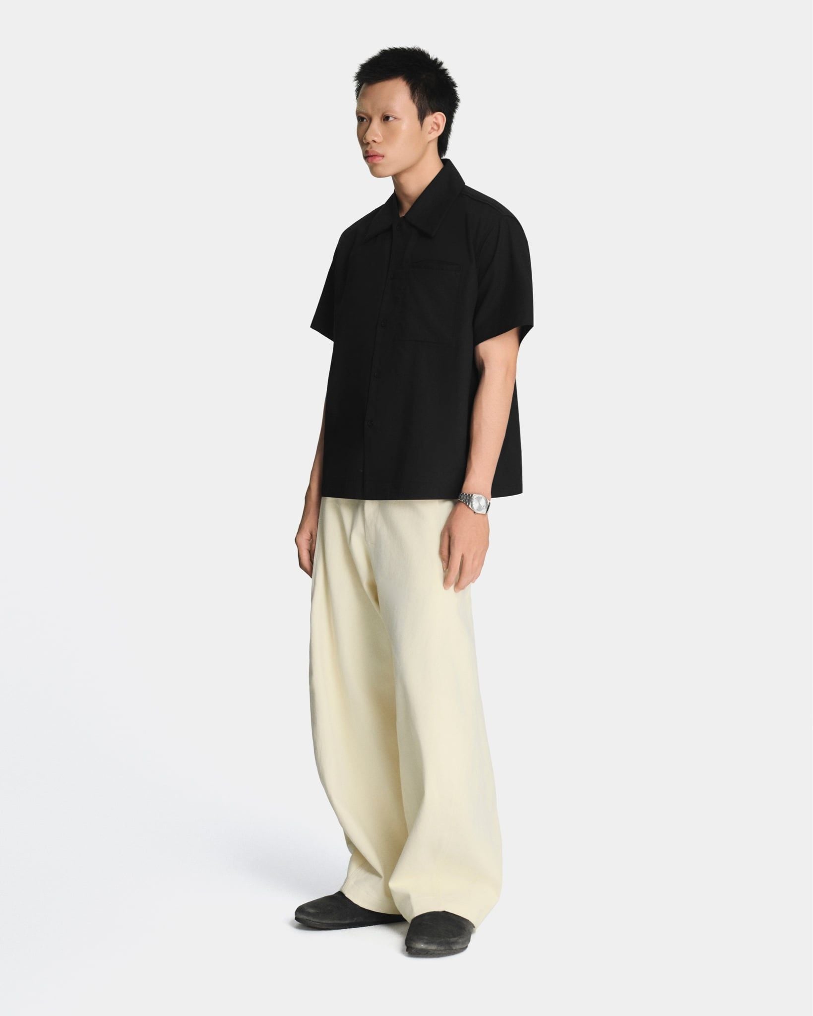 LINEN WELT POCKET SHIRT * black 