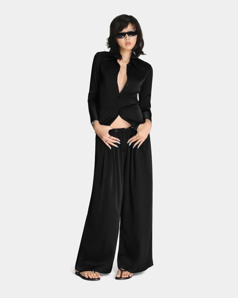  PLEAT SILK PANTS * black 