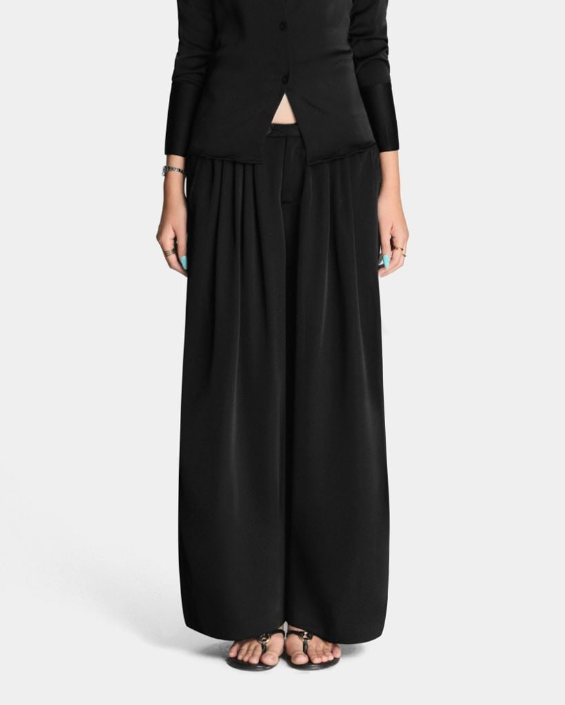  PLEAT SILK PANTS * black 