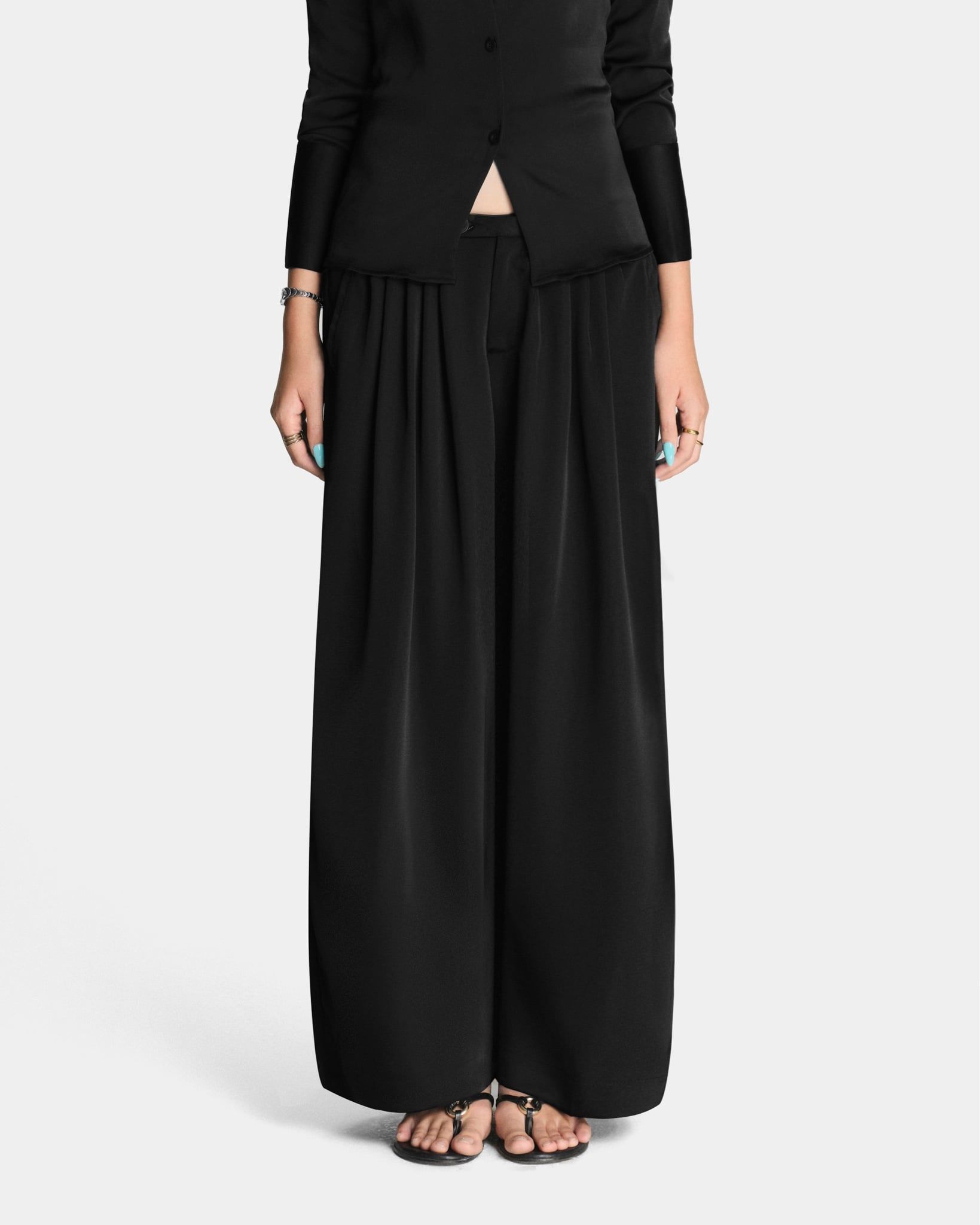  PLEAT SILK PANTS * black 