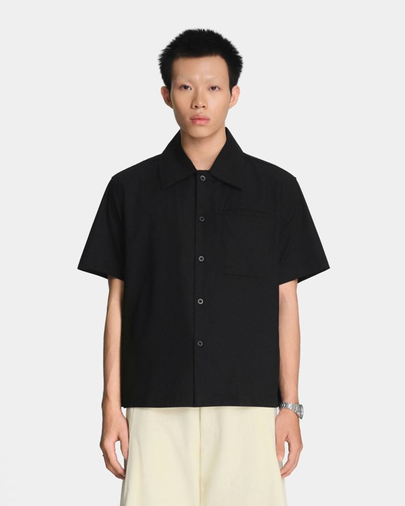  LINEN WELT POCKET SHIRT * black 