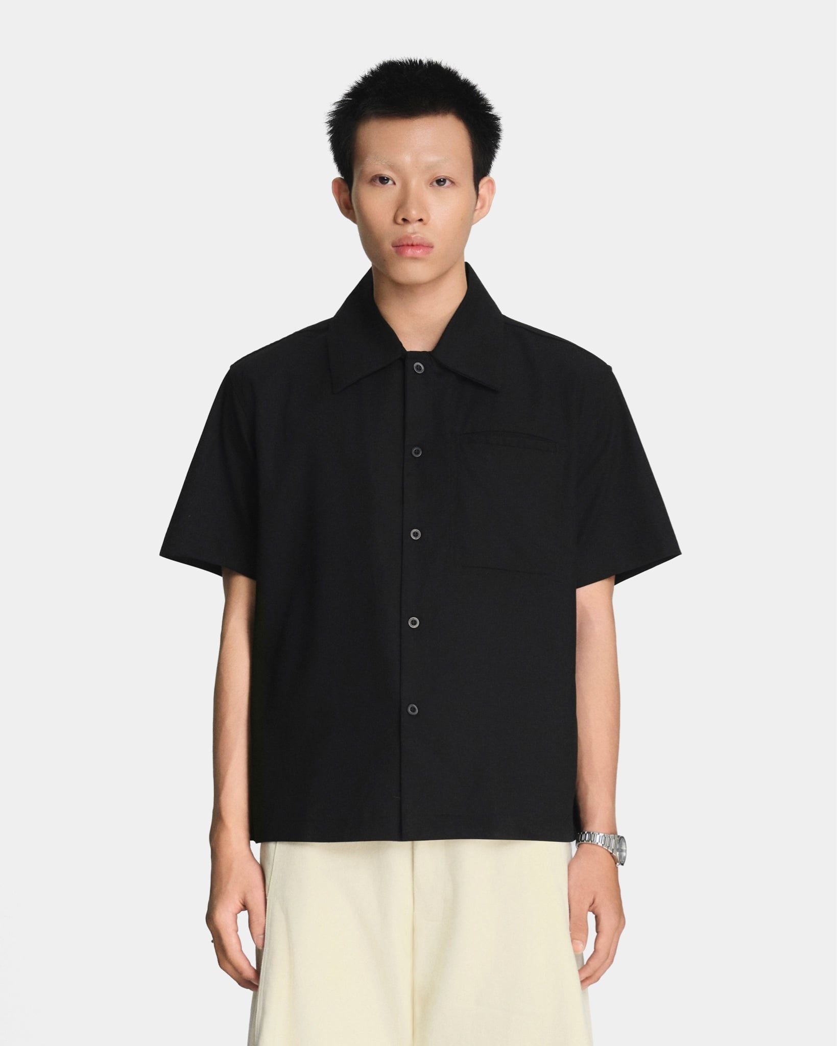  LINEN WELT POCKET SHIRT * black 