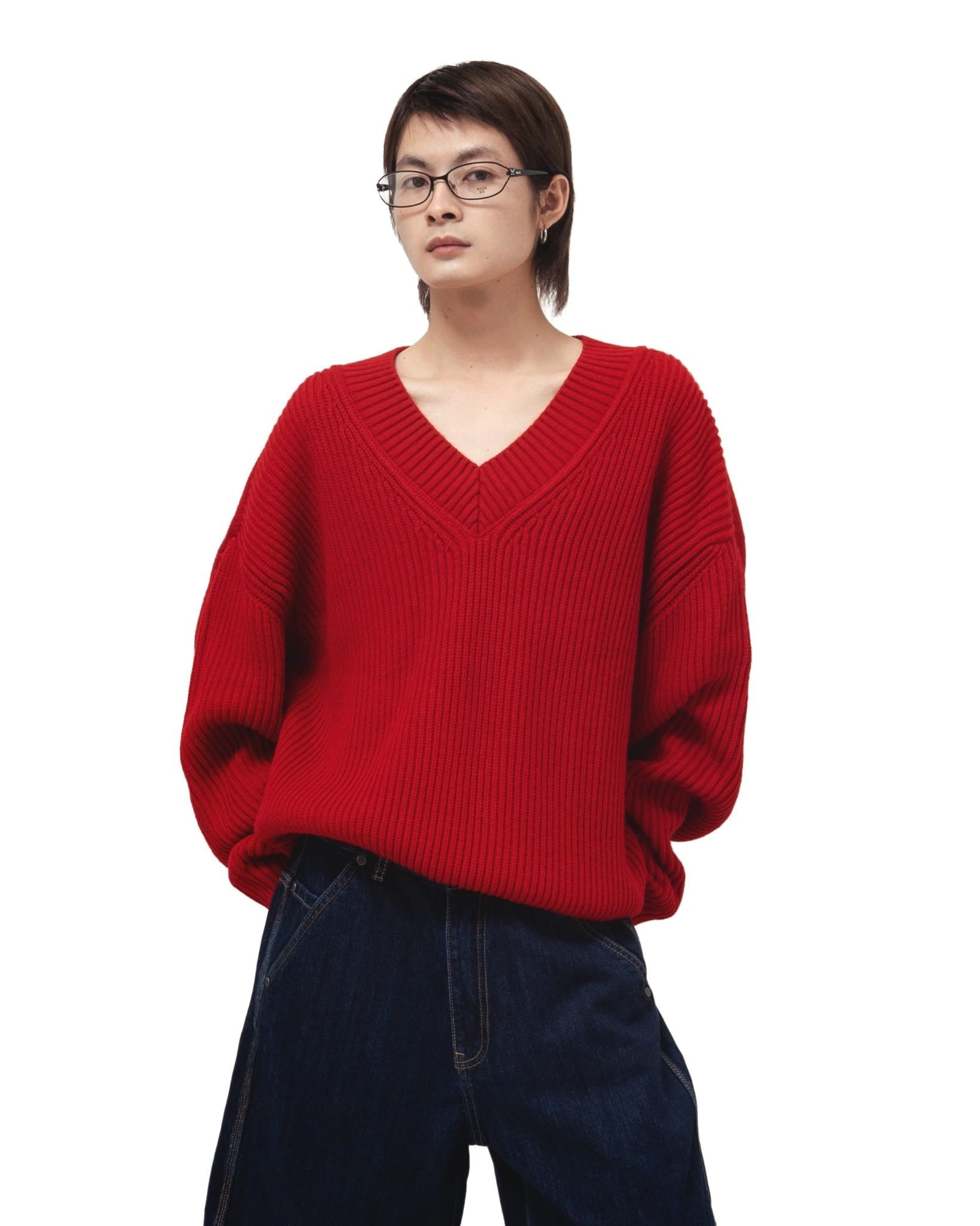  V KNIT SWEATER * red 