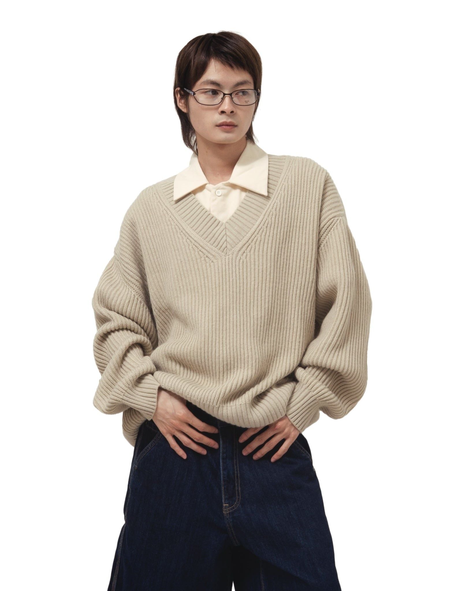  V KNIT SWEATER * cream 