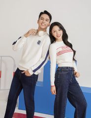 Áo len cổ tròn nữ dệt họa tiết ngang ngực