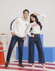 Áo len cổ tròn nữ dệt họa tiết ngang ngực