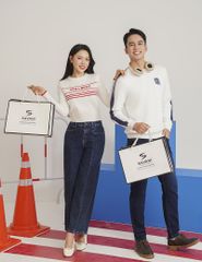 Áo len cổ tròn nữ dệt họa tiết ngang ngực