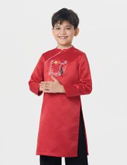 Áo dài bé trai hình in trước ngực