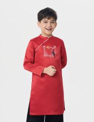 Áo dài bé trai hình in trước ngực