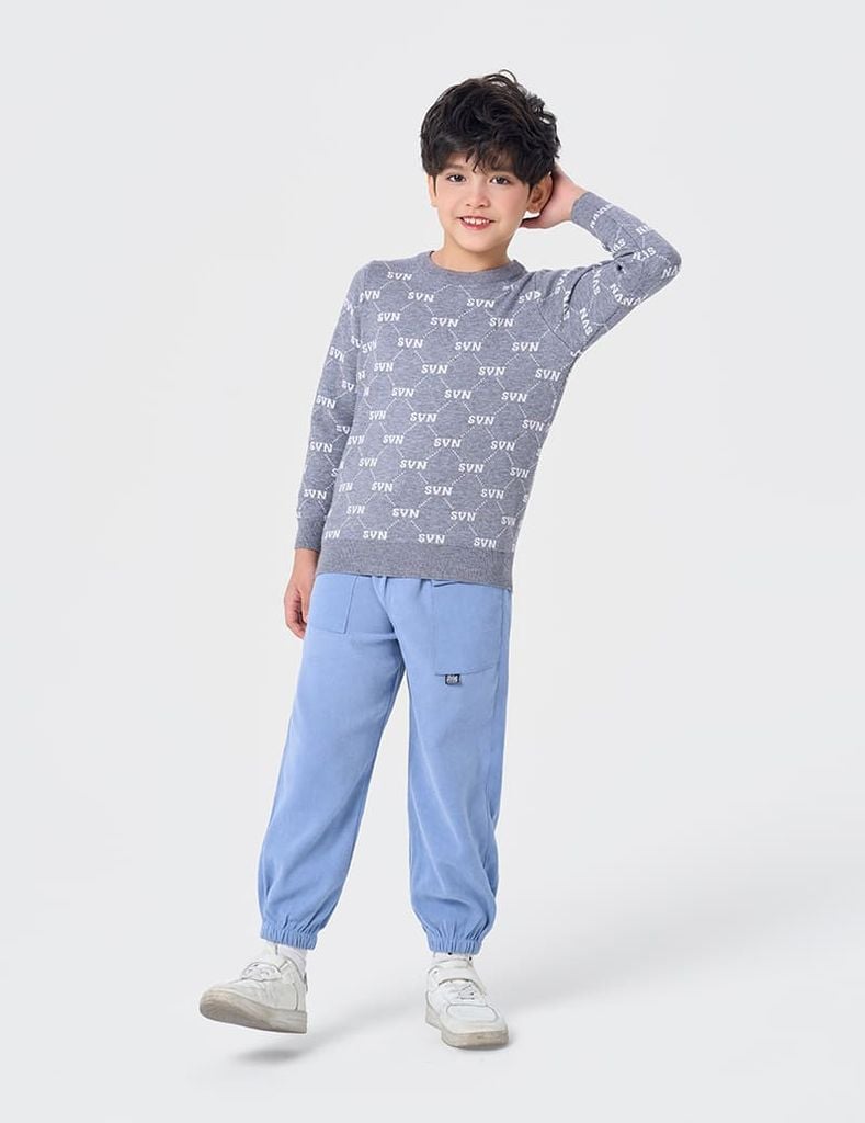 Áo len bé trai cổ tròn in tràn