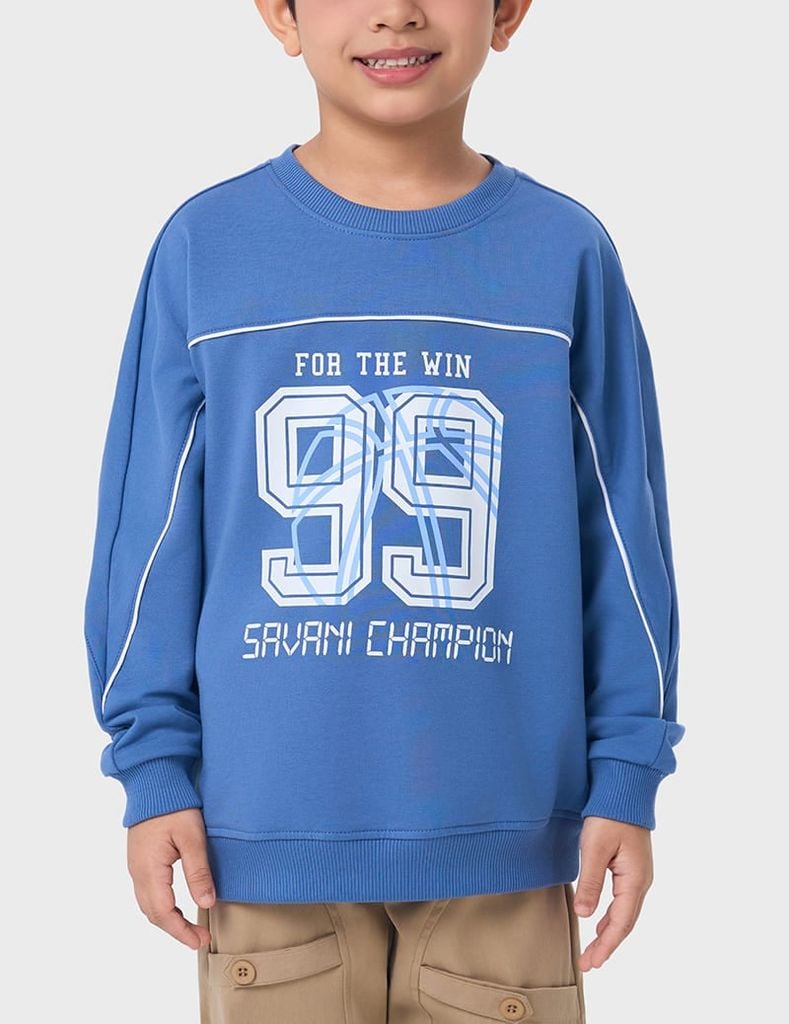 Áo nỉ cổ tròn bé trai hình in trước ngực