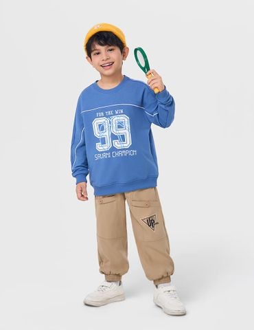 Áo nỉ cổ tròn bé trai hình in trước ngực