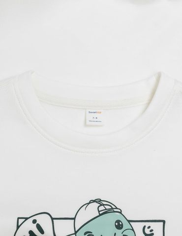 Áo nỉ cổ tròn bé trai hình in trước ngực
