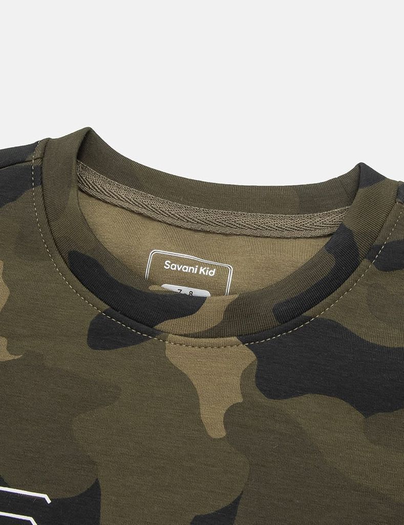 Áo nỉ cổ tròn bé trai hình in trước ngực