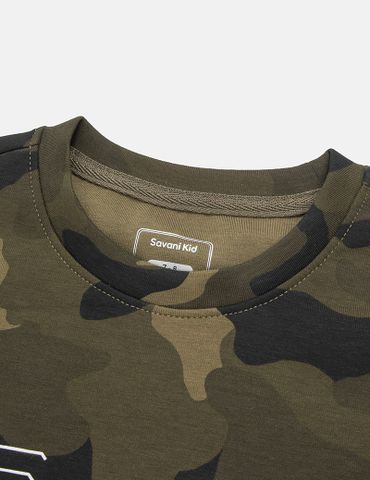 Áo nỉ cổ tròn bé trai hình in trước ngực