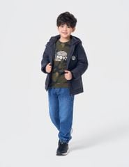 Áo phao chần bông bé trai hình in trước ngực