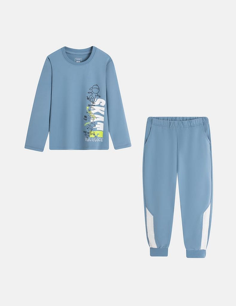 Bộ đồ cotton bé trai hình in trước ngực