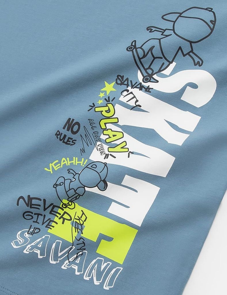 Bộ đồ cotton bé trai hình in trước ngực