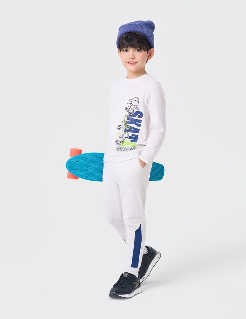 Bộ đồ cotton bé trai hình in trước ngực