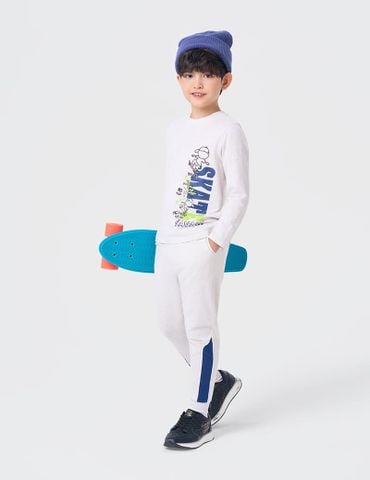 Bộ đồ cotton bé trai hình in trước ngực