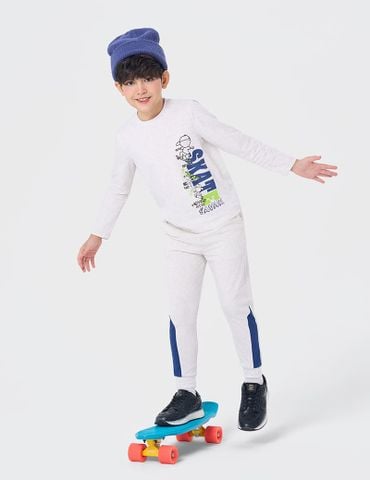 Bộ đồ cotton bé trai hình in trước ngực