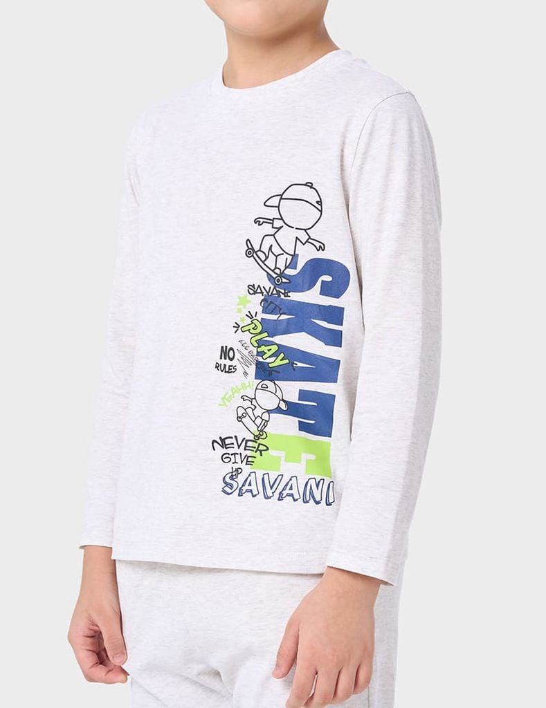 Bộ đồ cotton bé trai hình in trước ngực