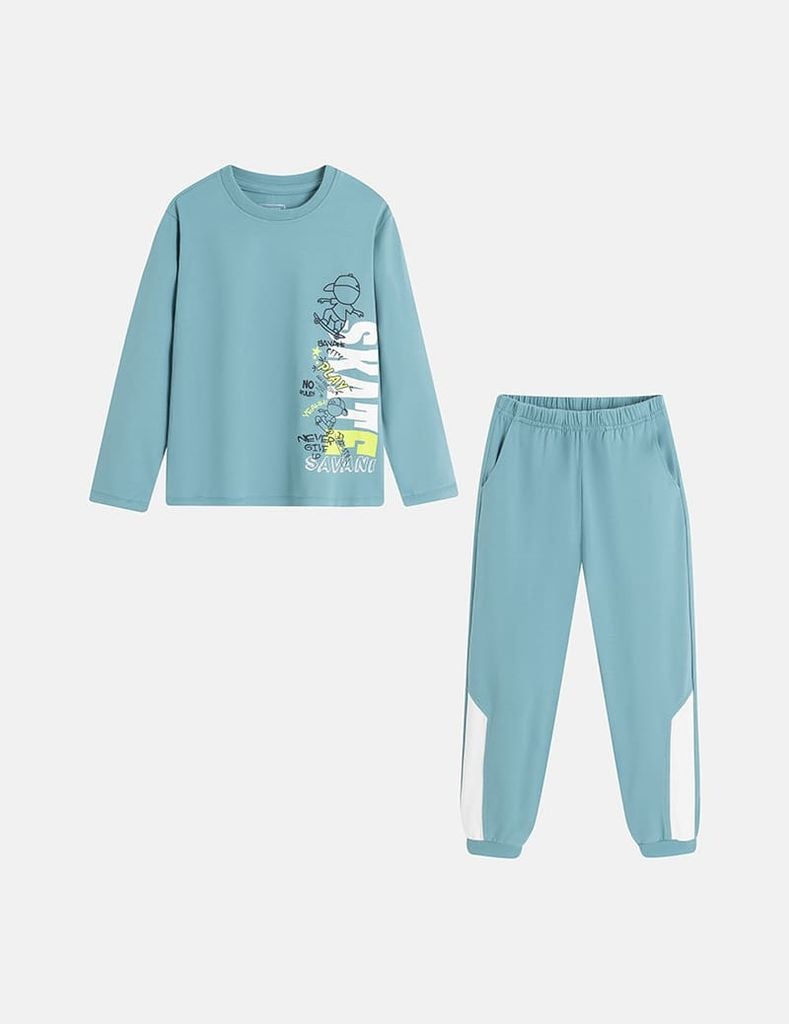 Bộ đồ cotton bé trai hình in trước ngực