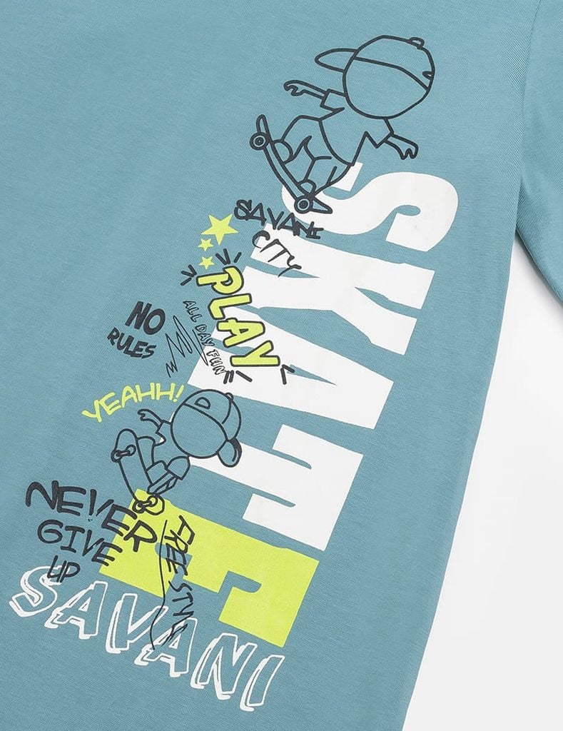 Bộ đồ cotton bé trai hình in trước ngực