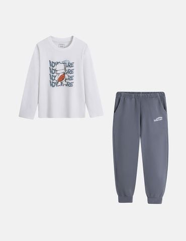 Bộ đồ cotton bé trai hình in trước ngực