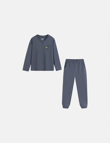 Bộ đồ cotton bé trai hình in trước ngực