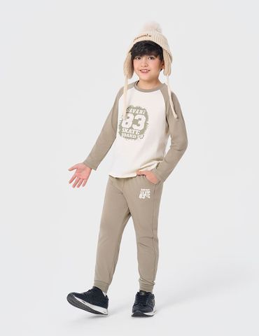 Bộ đồ cotton bé trai dài tay hình in trước ngực