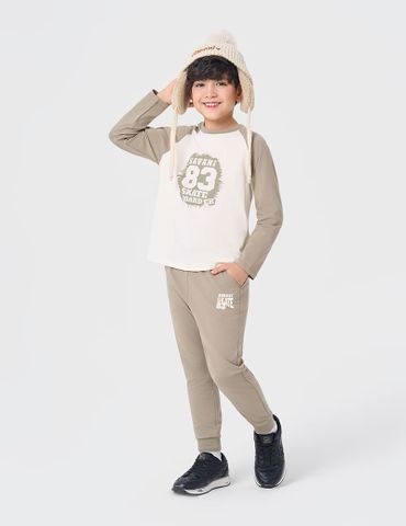 Bộ đồ cotton bé trai dài tay hình in trước ngực