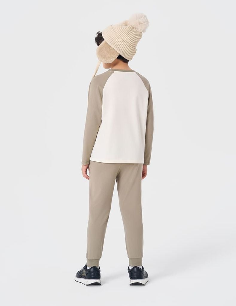 Bộ đồ cotton bé trai dài tay hình in trước ngực