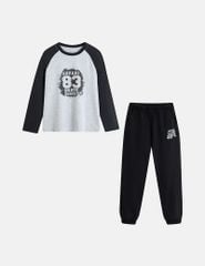 Bộ đồ cotton bé trai dài tay hình in trước ngực