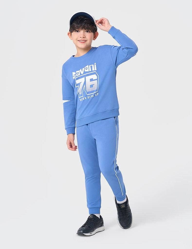 Bộ nỉ cổ tròn bé trai hình in trước ngực