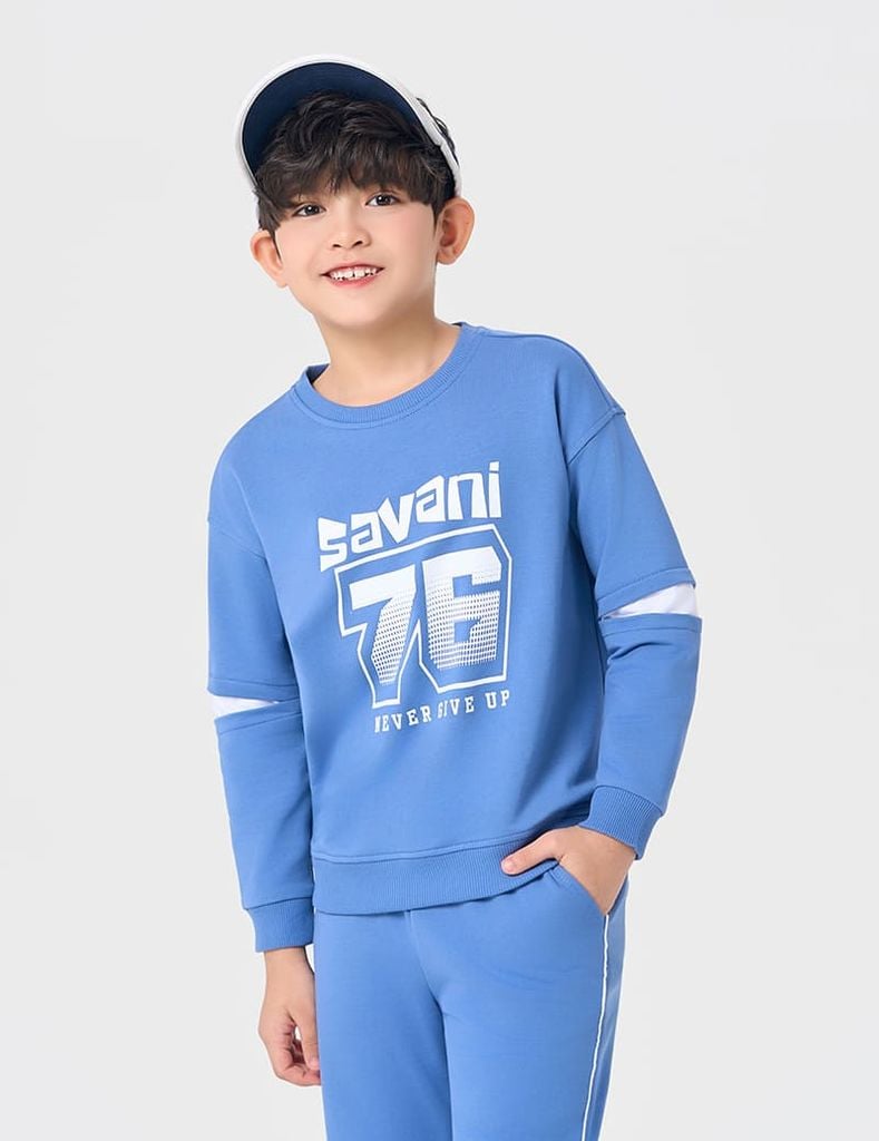 Bộ nỉ cổ tròn bé trai hình in trước ngực