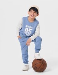 Bộ nỉ bé trai cổ tròn hình in trước ngực