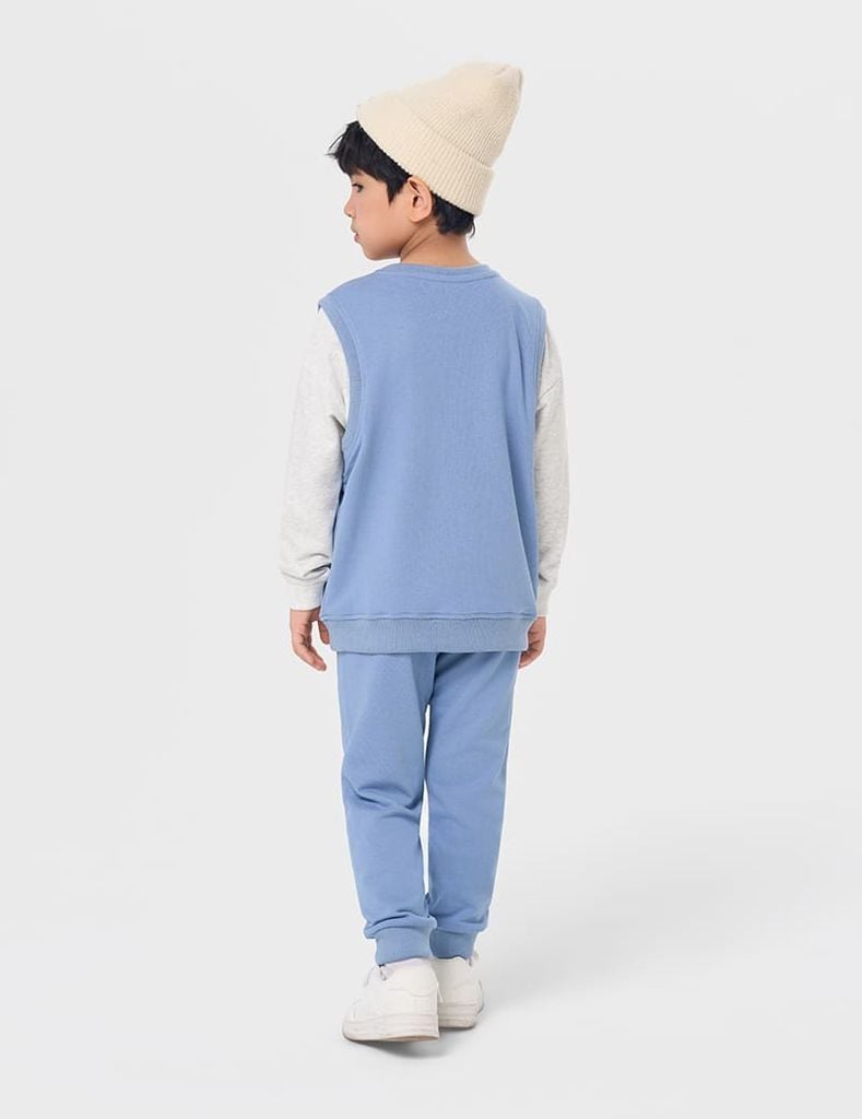 Bộ nỉ bé trai cổ tròn hình in trước ngực