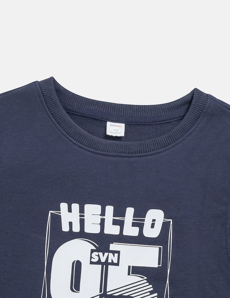 Bộ nỉ bé trai cổ tròn hình in trước ngực